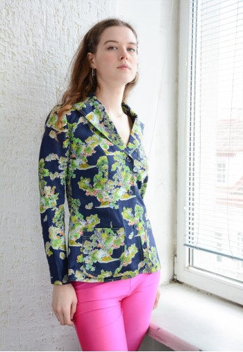 Vintage 60's Blue Thin Cotton French Style Blazer