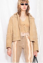 Vintage Shearling Jacket Y2K Real Leather Faux Fur Coat