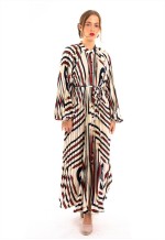 Chain Scarf print Full pleated long Shirt dress