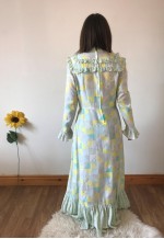 Vintage 70s Yellow White and Blue Maxi Dress