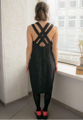 Vintage Black Midi Textured Dress