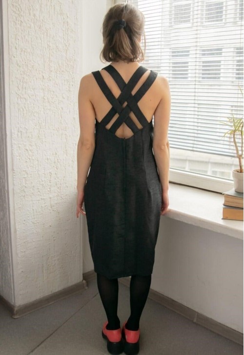 Vintage Black Midi Textured Dress