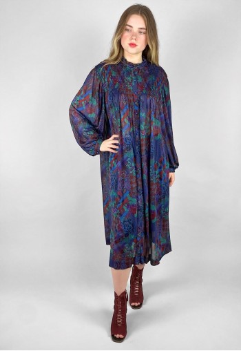 Rodier Of Paris Smock Style Long Sleeve Vintage 80's Dress