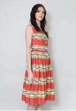 50's Vintage Dress Stripe Red Yellow Sleeveless Prom