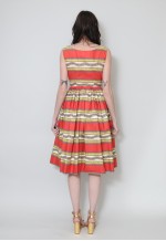 50's Vintage Dress Stripe Red Yellow Sleeveless Prom