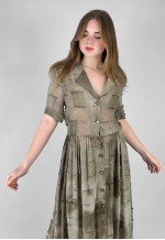 80's Vintage Green Short Sleeve Tie Dye Midi Dress
