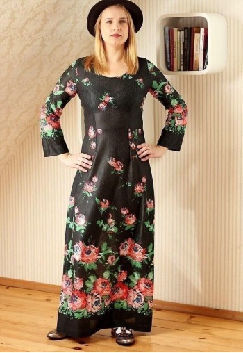Black long maxi bright floral vintage dress