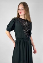 70's Vintage Short Sleeve Black Sequin Midi Dress