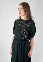 70's Vintage Short Sleeve Black Sequin Midi Dress