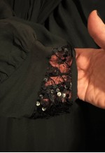 70's Vintage Short Sleeve Black Sequin Midi Dress