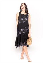 contrast layer linen dress in black polka dot print holiday