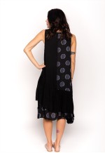 contrast layer linen dress in black polka dot print holiday