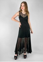 Vintage 20's Delicate Black Fine Lace Sleeveless Maxi Dress