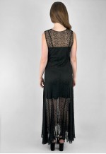 Vintage 20's Delicate Black Fine Lace Sleeveless Maxi Dress