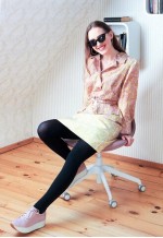 Yellow and purple floral shirt dress