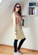 Yellow and purple floral shirt dress