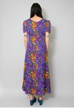 70's Vintage Maxi Purple Floral Short Sleeve Maxi Dress