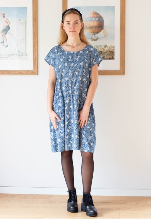 Light blue silk like short floral dress