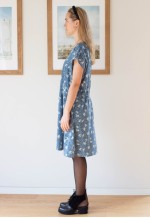 Light blue silk like short floral dress