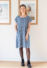 Light blue silk like short floral dress