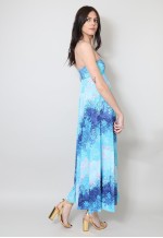 70's Vintage Midi Dress Bandeau Strapless Blue