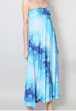 70's Vintage Midi Dress Bandeau Strapless Blue