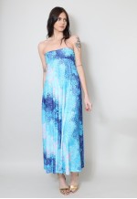 70's Vintage Midi Dress Bandeau Strapless Blue