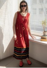 Vintage Red Maxi Viscose Dress