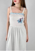 70's Vintage White Blue Prairie Cotton Floral Midi Dress