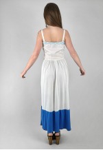 70's Vintage White Blue Prairie Cotton Floral Midi Dress