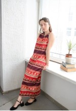 Vintage Bohemian Red Paisley Print Maxi Dress