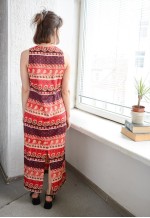 Vintage Bohemian Red Paisley Print Maxi Dress