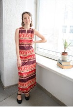 Vintage Bohemian Red Paisley Print Maxi Dress