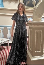 70's Vintage Black White Polka Dot Ruffle Dress