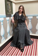 70's Vintage Black White Polka Dot Ruffle Dress