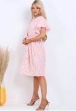 Summer Leaf Print Wrap Dress In Pink