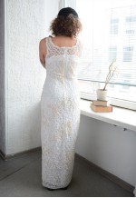 Vintage White Lace Sequin Maxi Wedding Dress