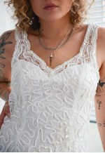 Vintage White Lace Sequin Maxi Wedding Dress