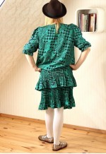 Green and black ruffle dress