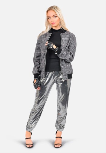 Oversized Luxury Wool Pow Check Bomber Jacket