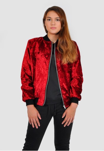 Oversized crushed velvet bomber jacket