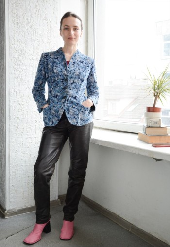 Vintage PRET A PORTER Blue Leaf Print Velvet Blazer Jacket