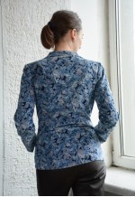 Vintage PRET A PORTER Blue Leaf Print Velvet Blazer Jacket