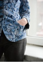 Vintage PRET A PORTER Blue Leaf Print Velvet Blazer Jacket