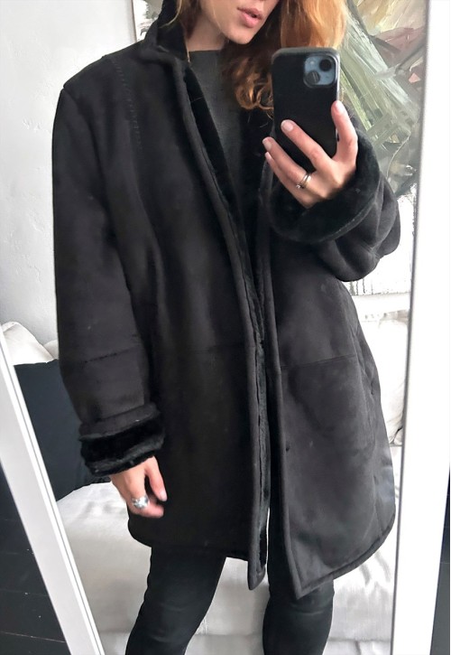 Black Faux Fur Sherpa Coat - XL