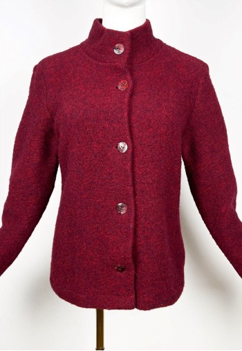 Vintage Boiled Wool Jacket, Red Button Up Wool jacket