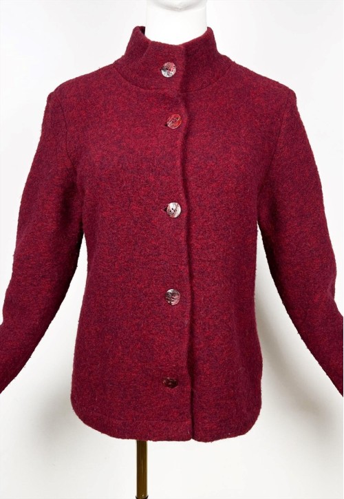 Vintage Boiled Wool Jacket, Red Button Up Wool jacket