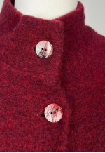 Vintage Boiled Wool Jacket, Red Button Up Wool jacket