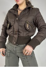 Vintage Y2K Puffer Jacket Zip Up Brown Utility Streetwear