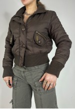 Vintage Y2K Puffer Jacket Zip Up Brown Utility Streetwear